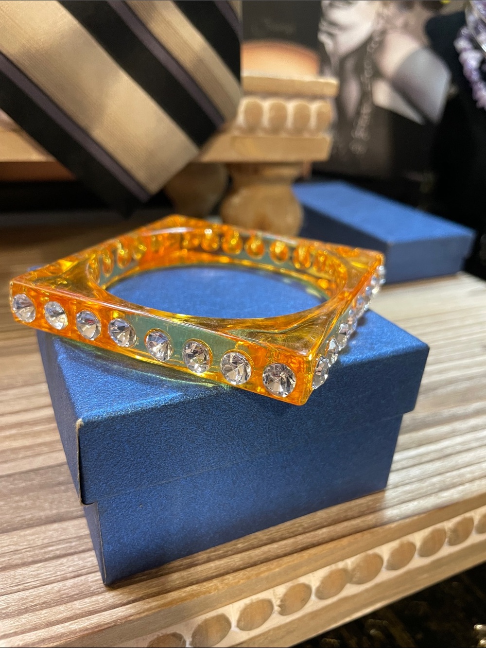 Amber Color Square Rhinestone Bracelet - Picture 3 of 6